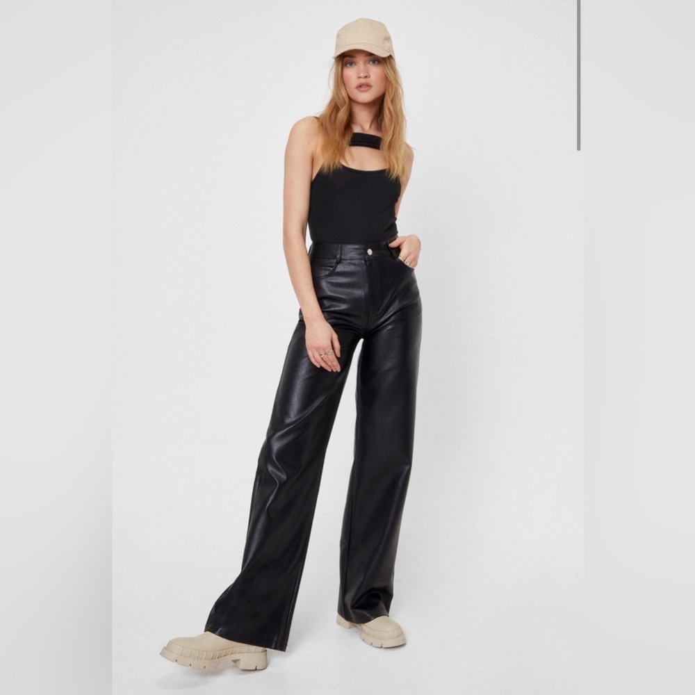 NASTY GAL FAUX LEATHER WIDE LEG PANTS